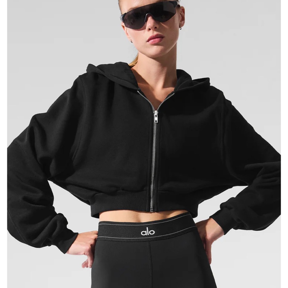 ALO Yoga Black Cropped Oversized Hoodie black M